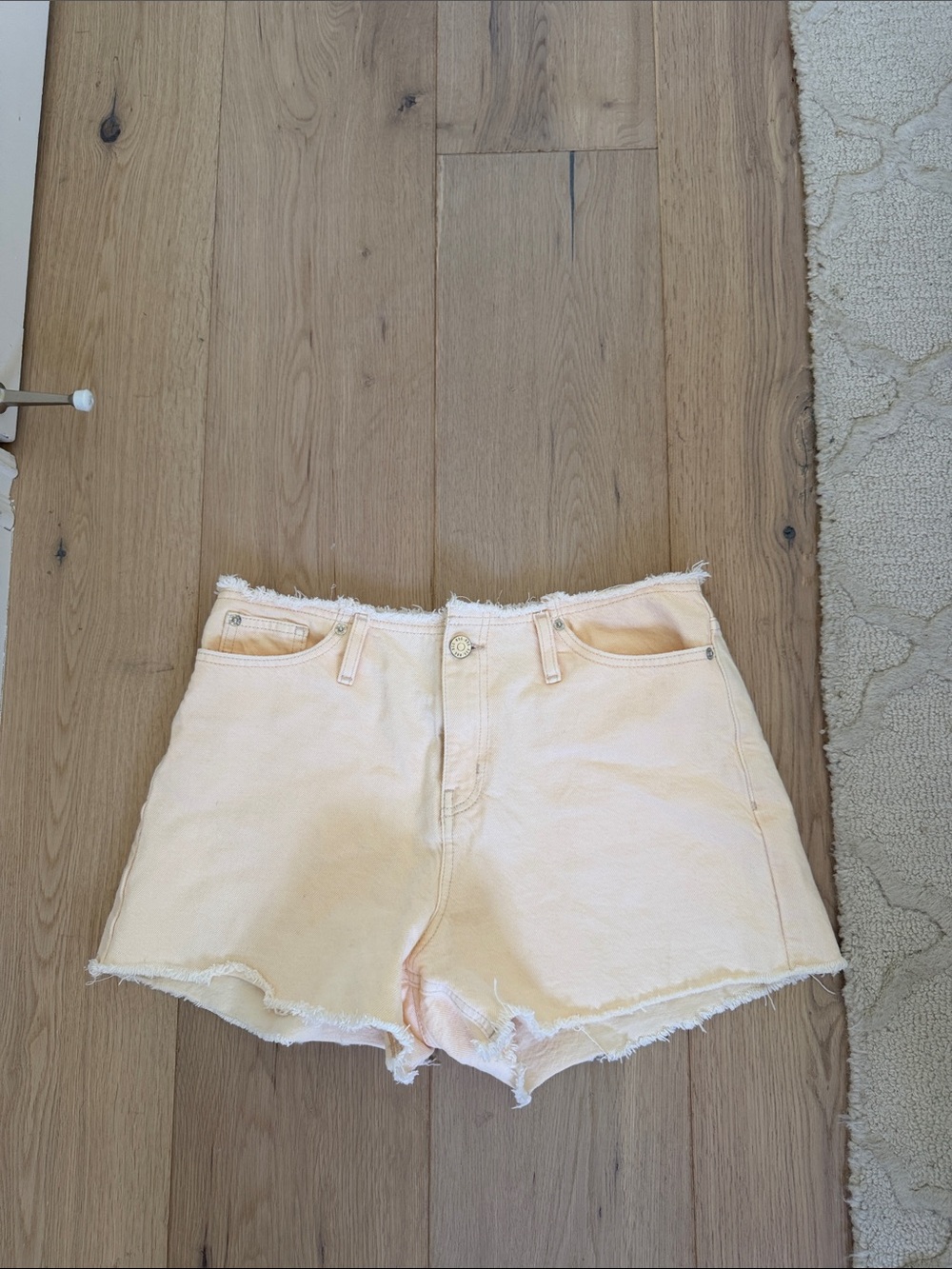 BDG Peach Pastel Frayed Hem Denim Shorts